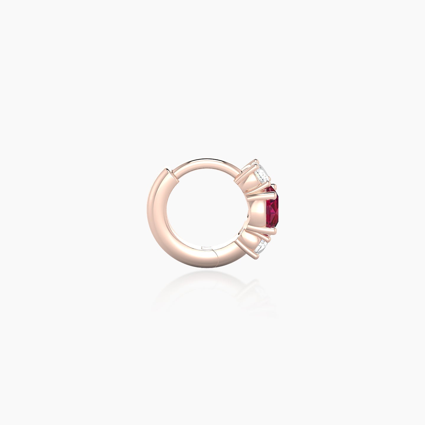 Grace | 18k Rose Gold 5 mm Trilogy Round Ruby & Diamond Hoop Piercing