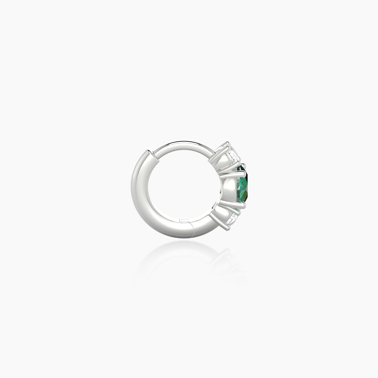 Grace | 18k White Gold 5 mm Trilogy Round Emerald & Diamond Hoop Piercing