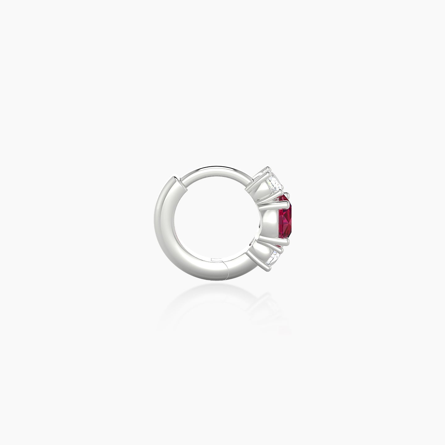 Grace | 18k White Gold 5 mm Trilogy Round Ruby & Diamond Hoop Piercing