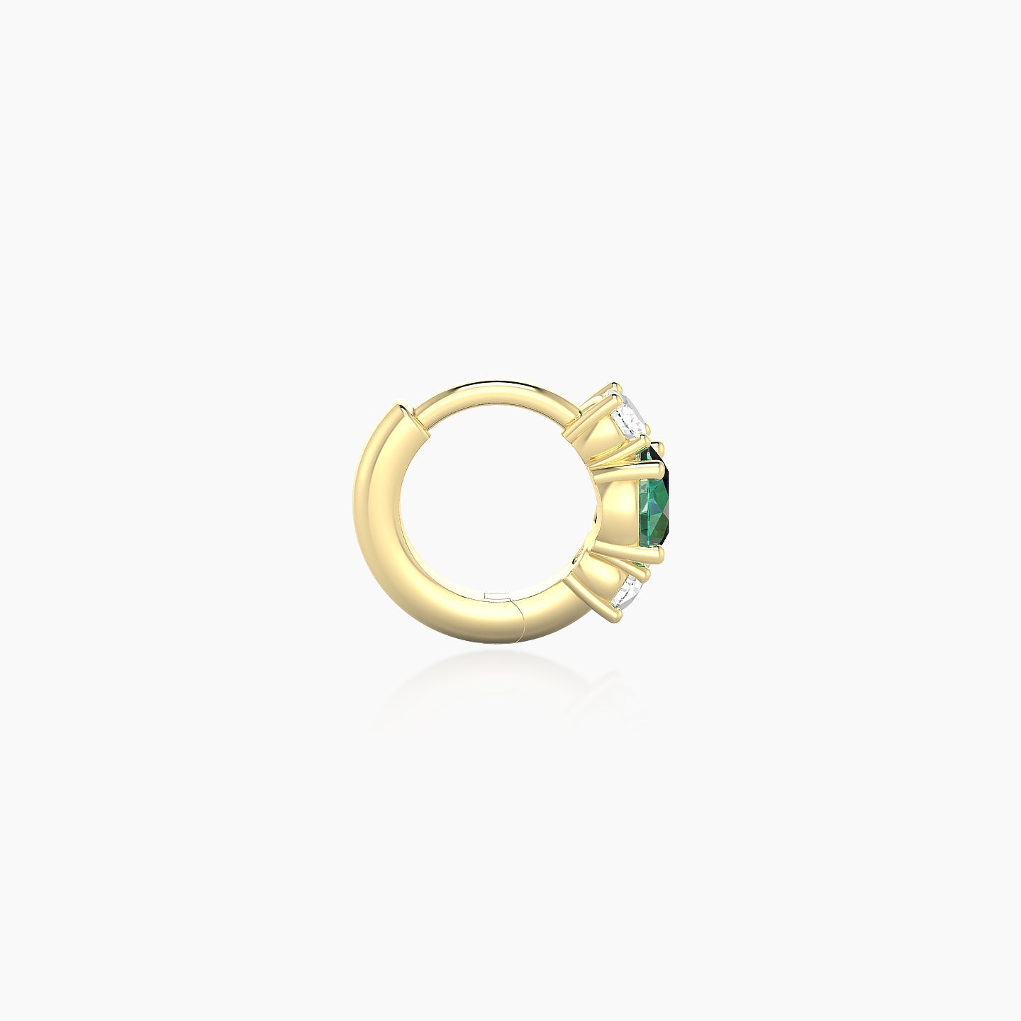 Grace | 18k Yellow Gold 5 mm Trilogy Round Emerald & Diamond Hoop Piercing