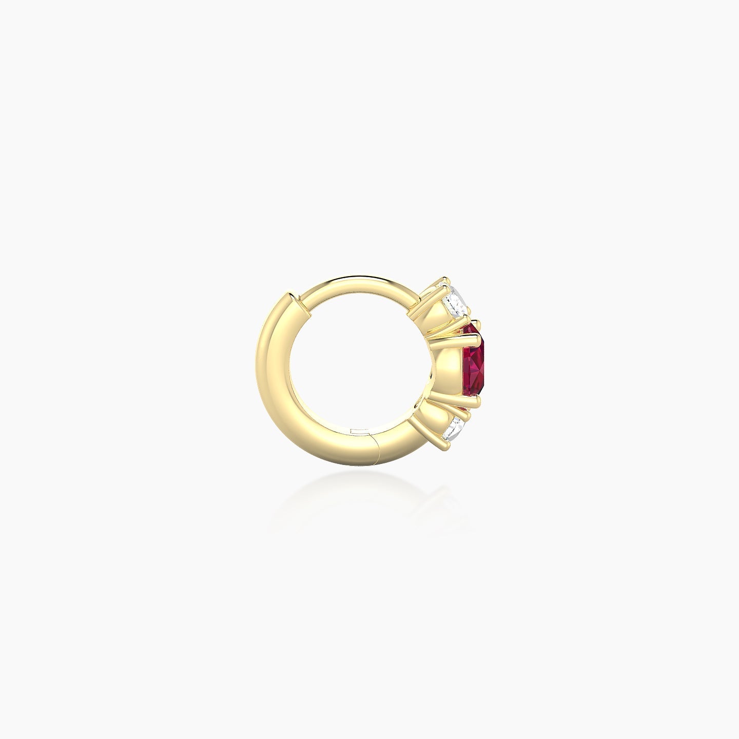 Grace | 18k Yellow Gold 5 mm Trilogy Round Ruby & Diamond Hoop Piercing