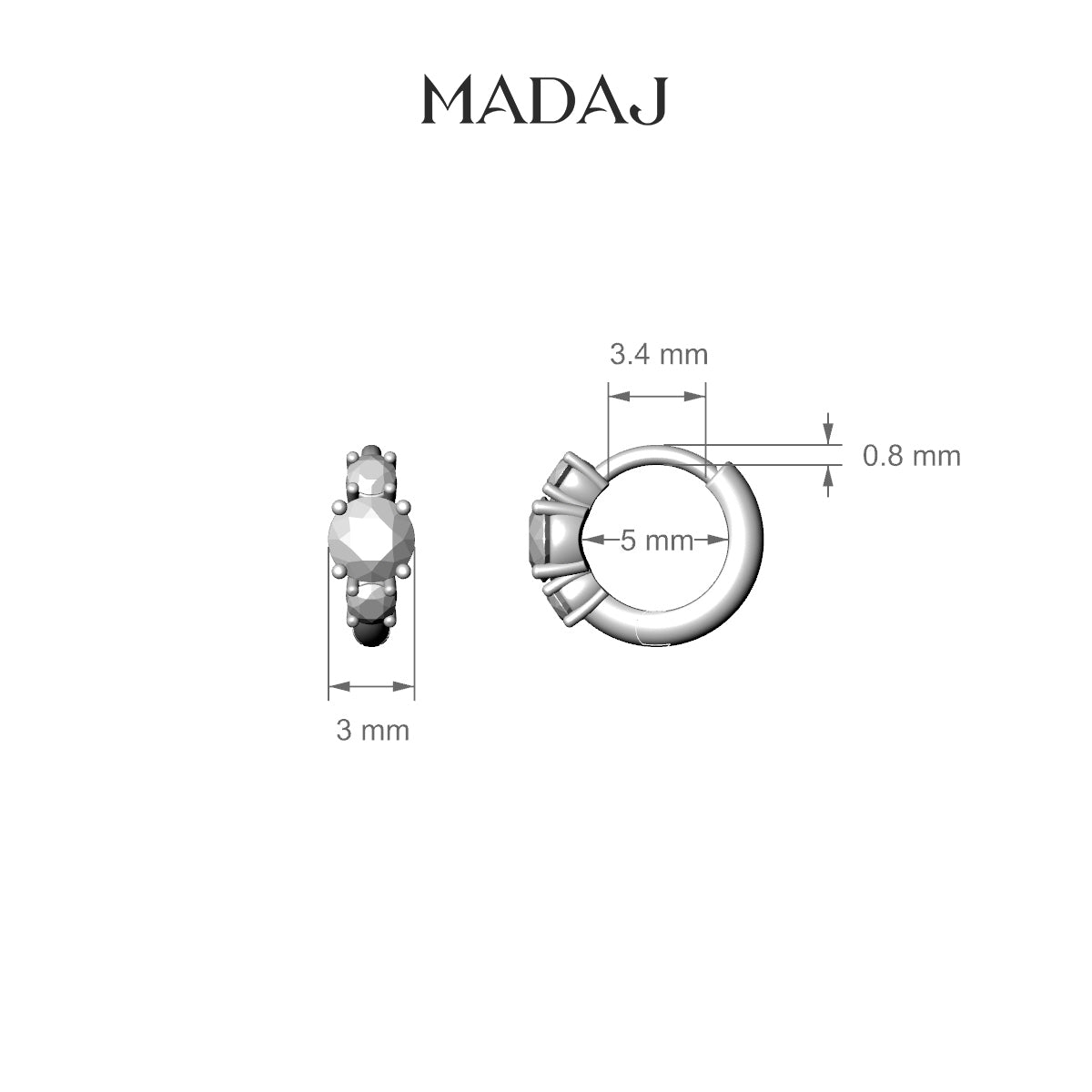 Grace | 18k Rose Gold 5 mm Trilogy Round Emerald & Diamond Hoop Piercing