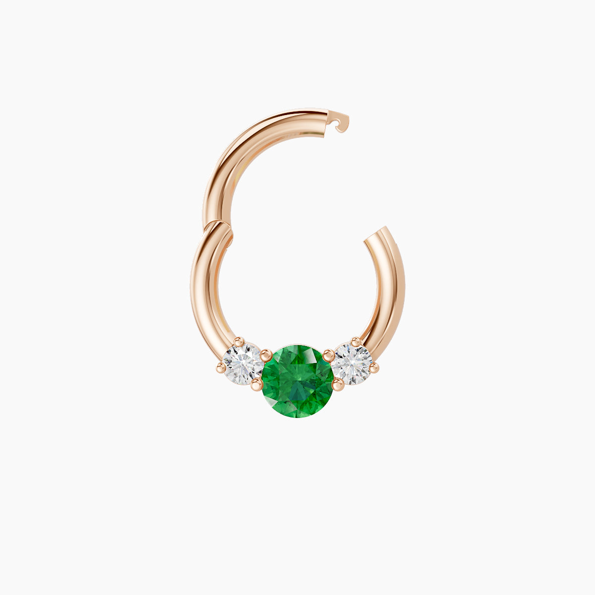 Grace | 18k Rose Gold 6.5 mm Trilogy Round Emerald & Diamond Daith Piercing