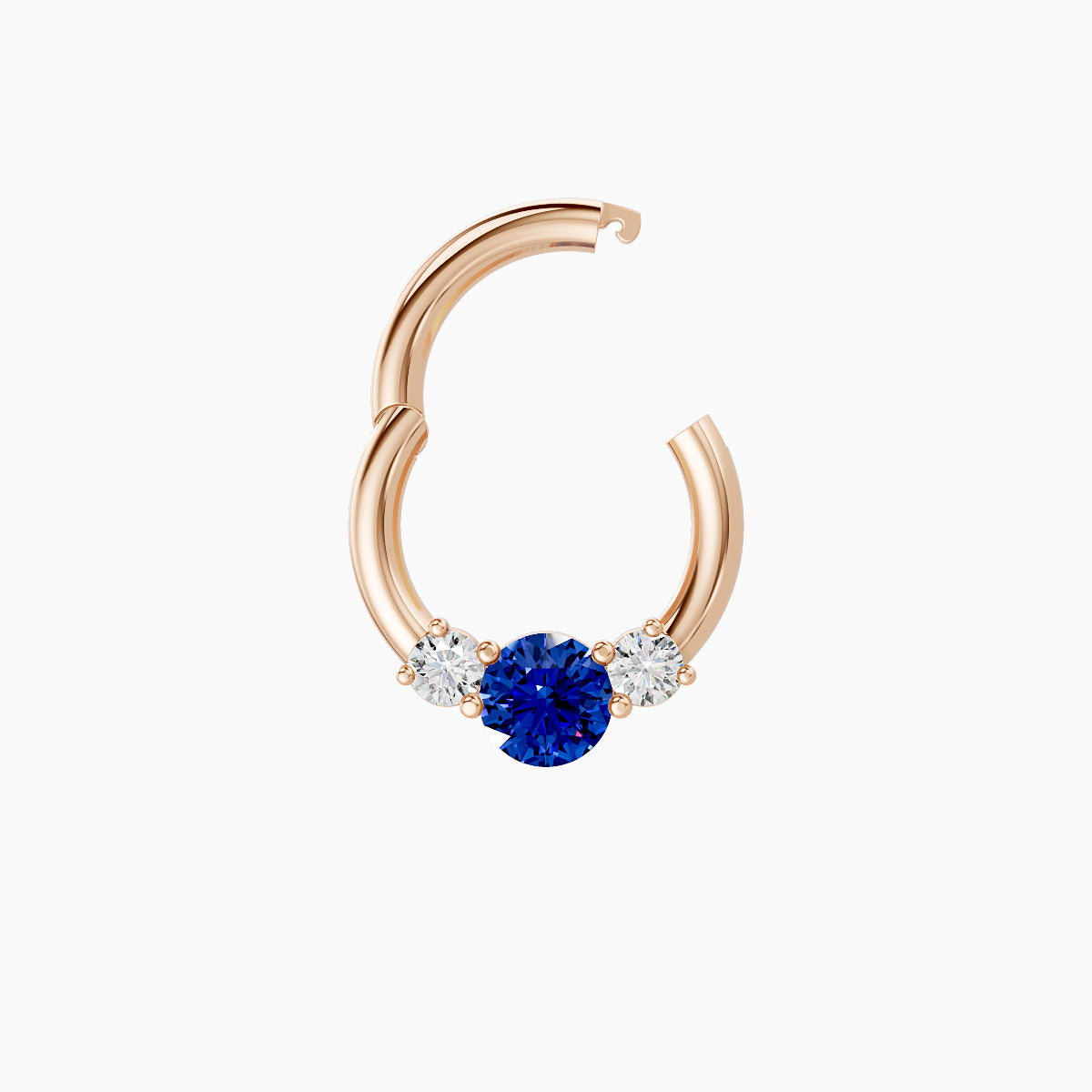 Grace | 18k Rose Gold 6.5 mm Trilogy Round Sapphire & Diamond Daith Piercing