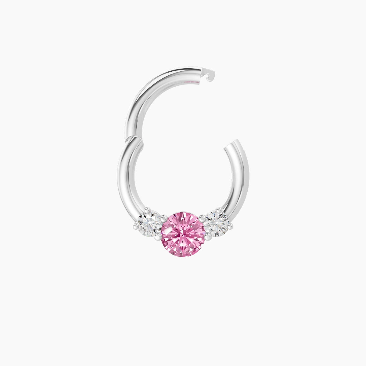 Grace | 18k White Gold 6.5 mm Trilogy Round Pink Sapphire & Diamond Daith Piercing