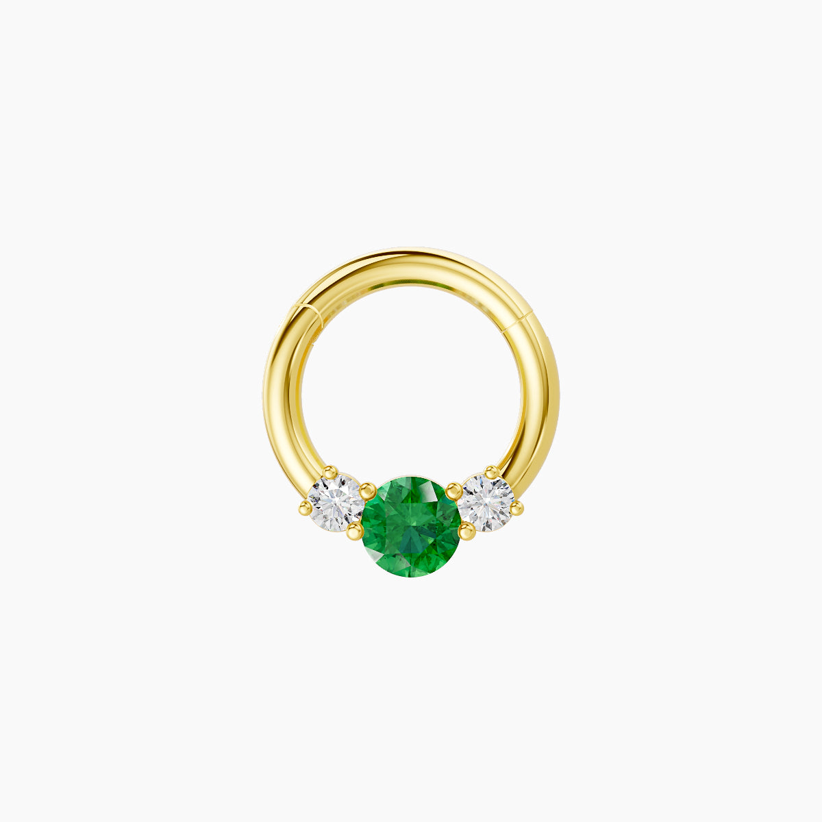 Grace | 18k Yellow Gold 6.5 mm Trilogy Round Emerald & Diamond Daith Piercing