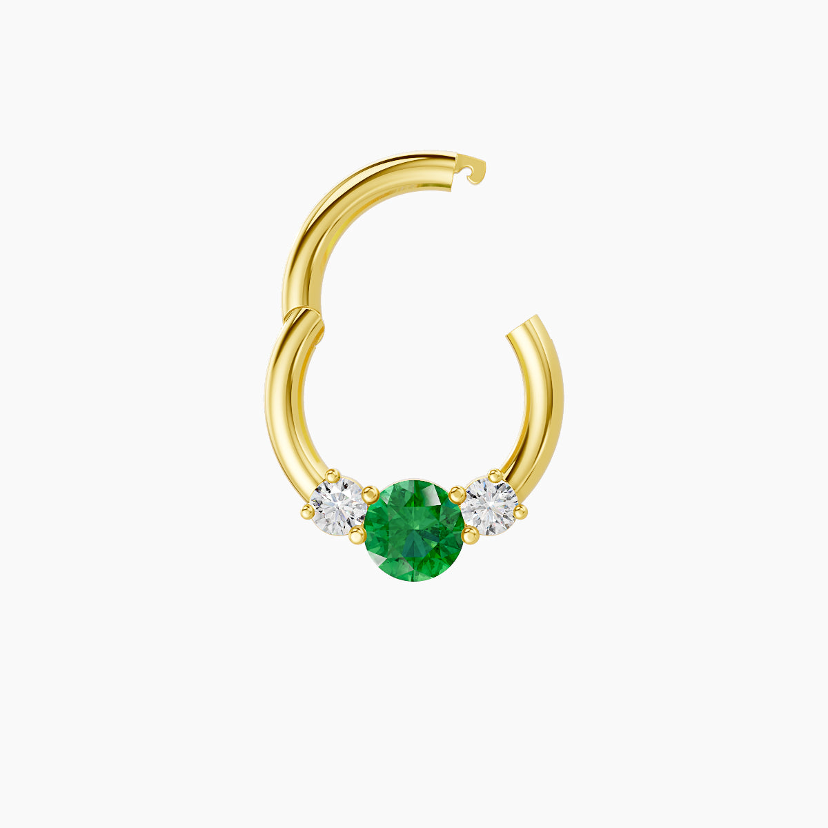 Grace | 18k Yellow Gold 6.5 mm Trilogy Round Emerald & Diamond Daith Piercing