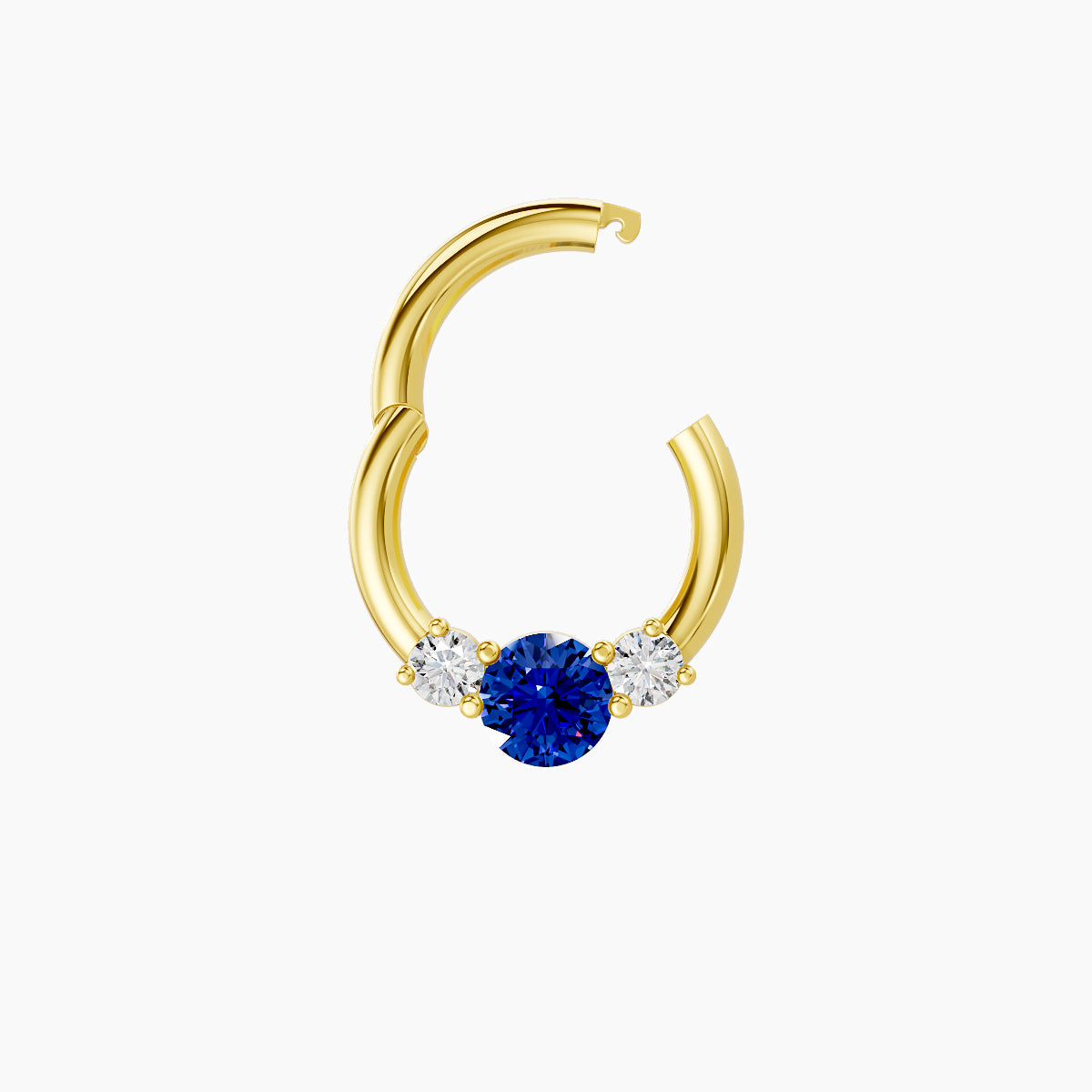 Grace | 18k Yellow Gold 6.5 mm Trilogy Round Sapphire & Diamond Daith Piercing