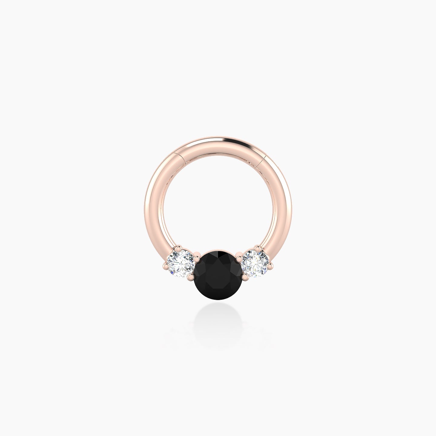 Grace | 18k Rose Gold 6.5 mm Trilogy Round Black Diamond & Diamond Daith Piercing