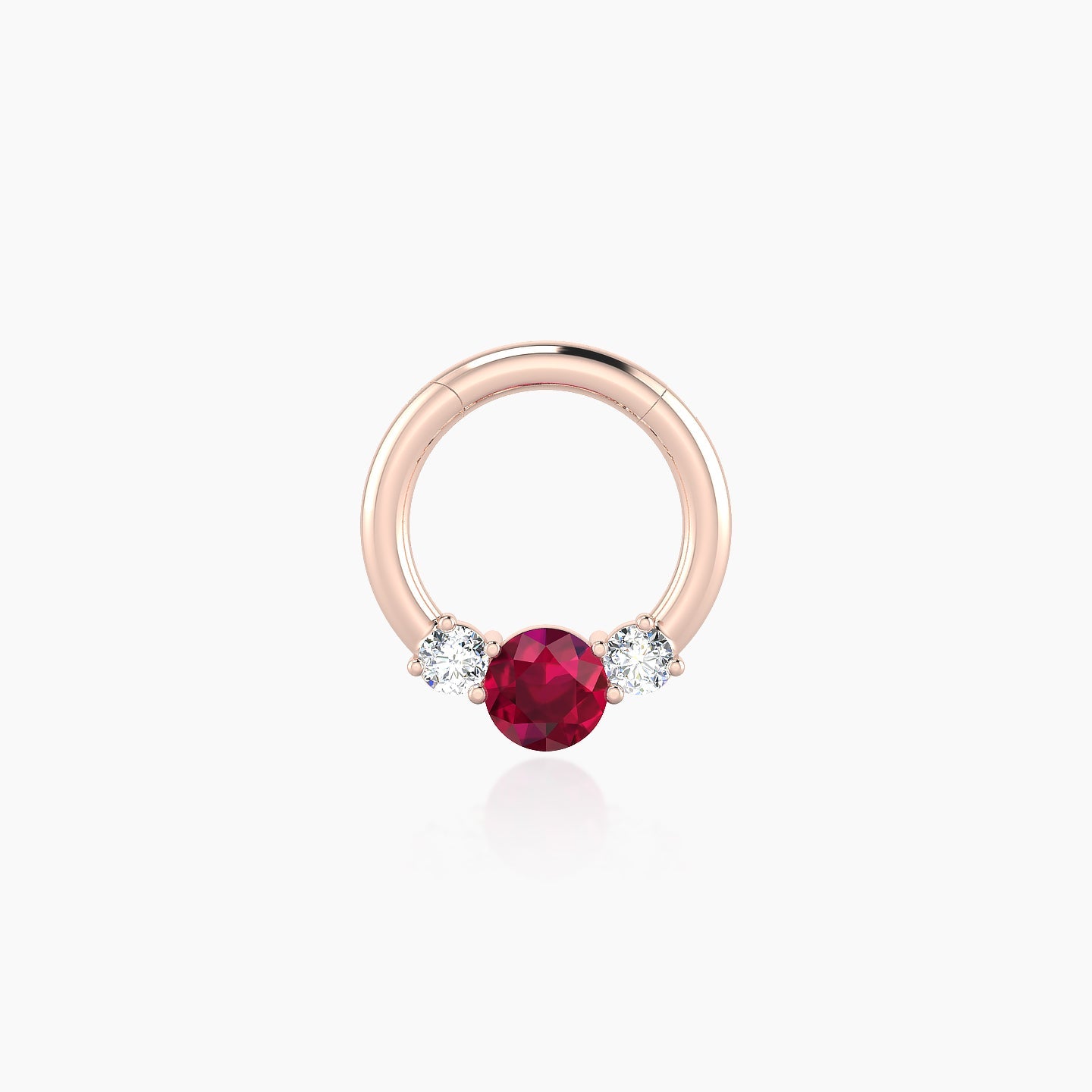 Grace | 18k Rose Gold 6.5 mm Trilogy Round Ruby & Diamond Daith Piercing