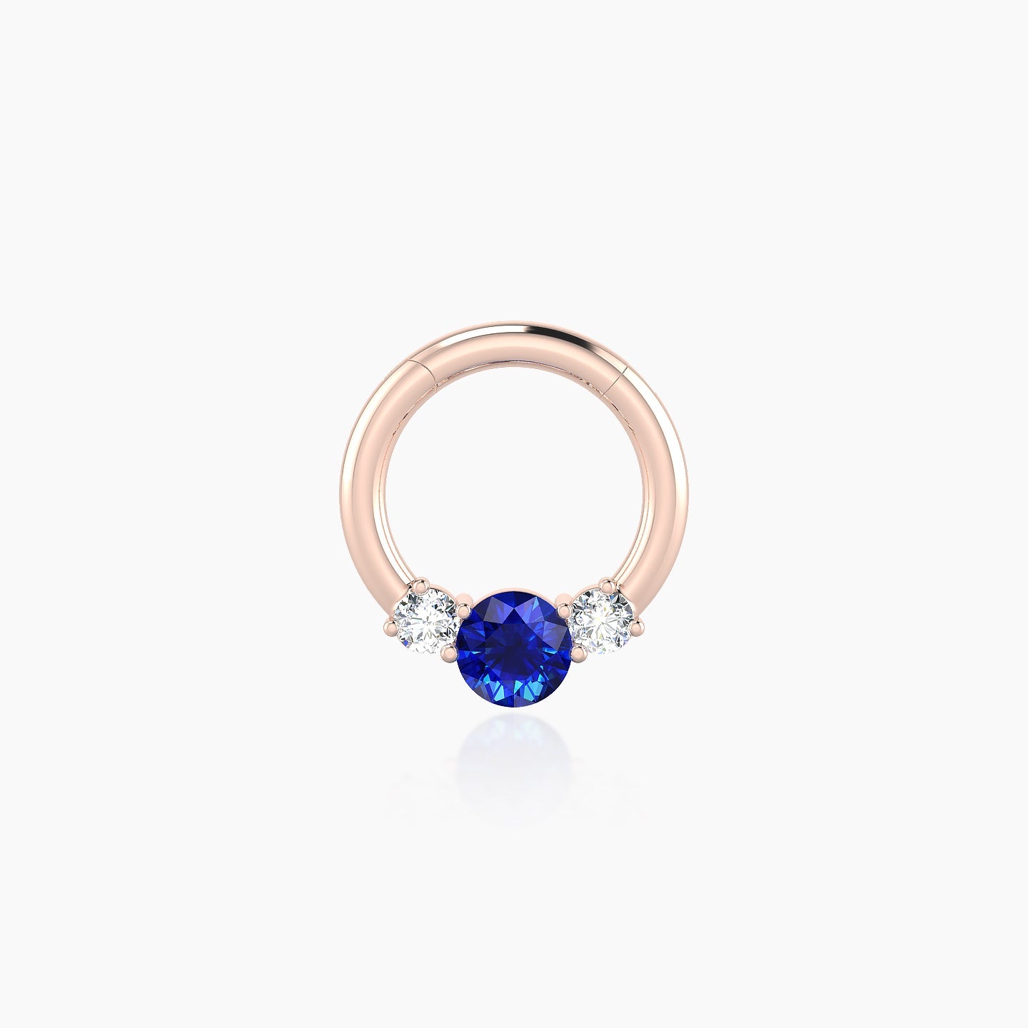 Grace | 18k Rose Gold 6.5 mm Trilogy Round Sapphire & Diamond Daith Piercing