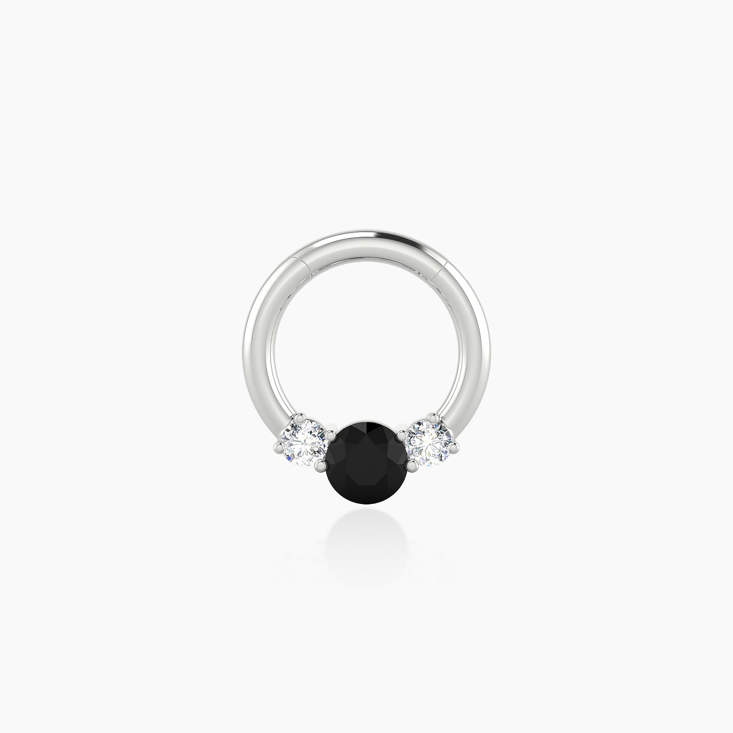 Grace | 18k White Gold 6.5 mm Trilogy Round Black Diamond & Diamond Daith Piercing