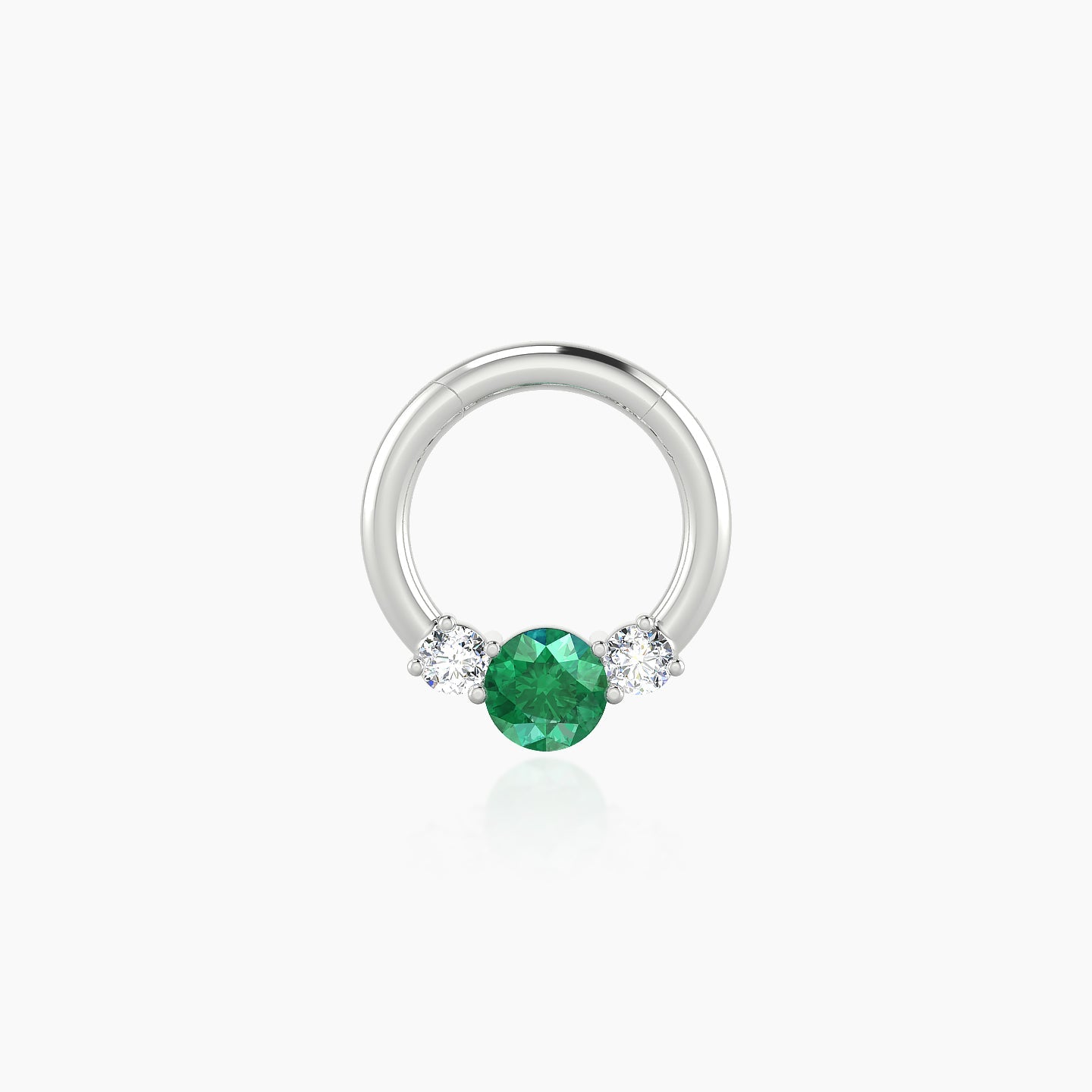 Grace | 18k White Gold 6.5 mm Trilogy Round Emerald & Diamond Daith Piercing