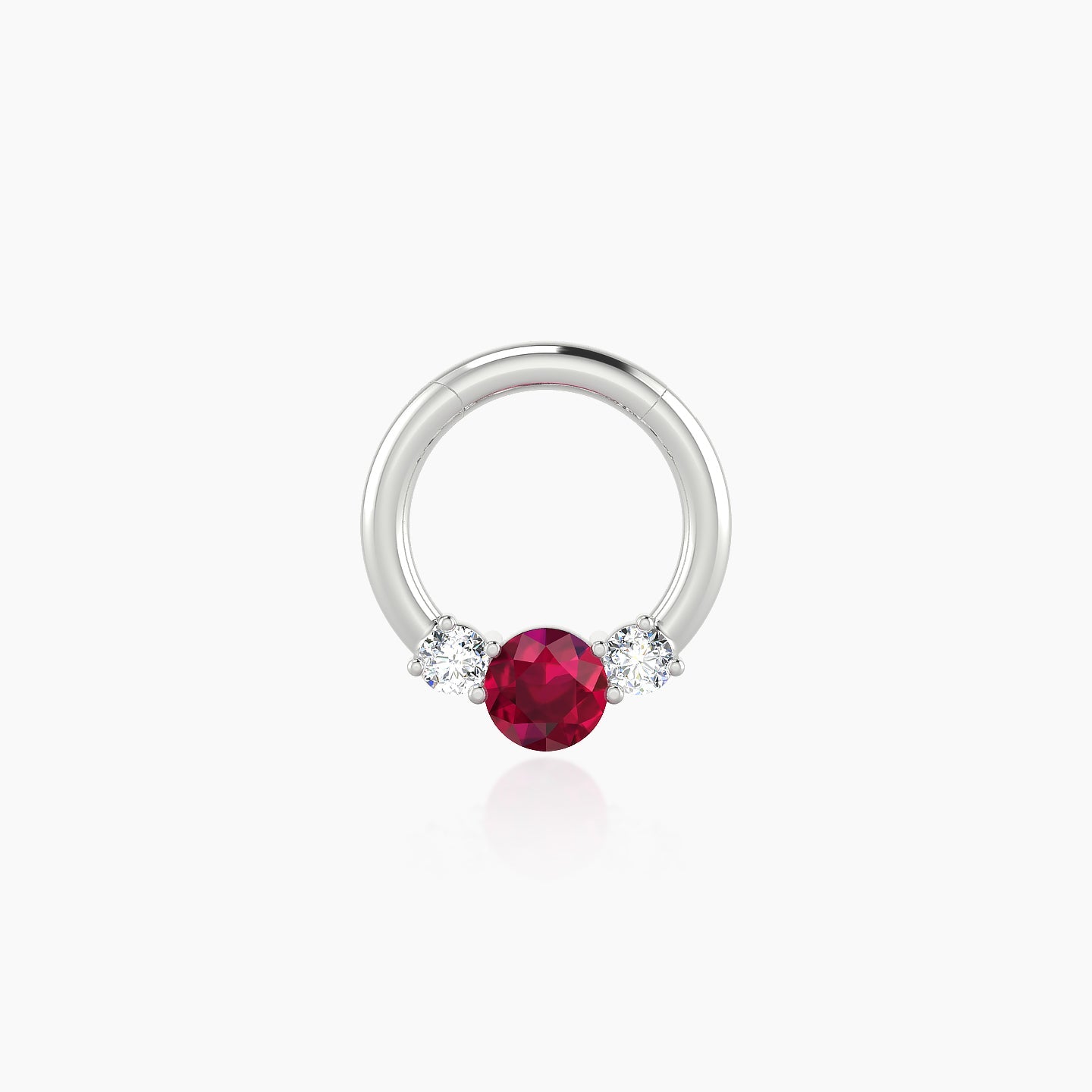 Grace | 18k White Gold 6.5 mm Trilogy Round Ruby & Diamond Daith Piercing