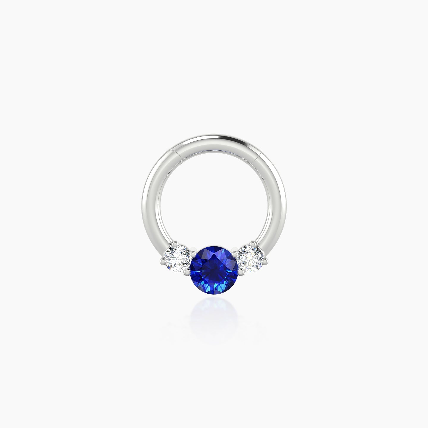 Grace | 18k White Gold 6.5 mm Trilogy Round Sapphire & Diamond Daith Piercing