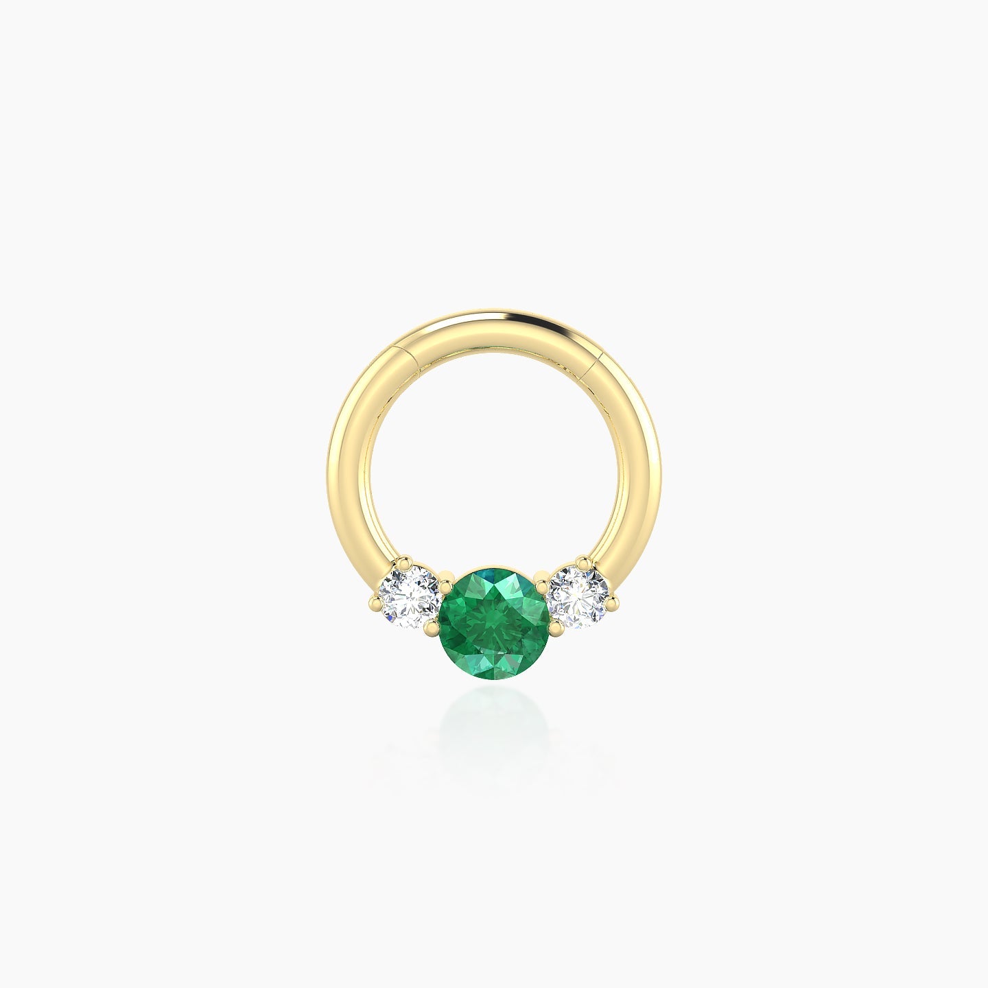 Grace | 18k Yellow Gold 6.5 mm Trilogy Round Emerald & Diamond Daith Piercing