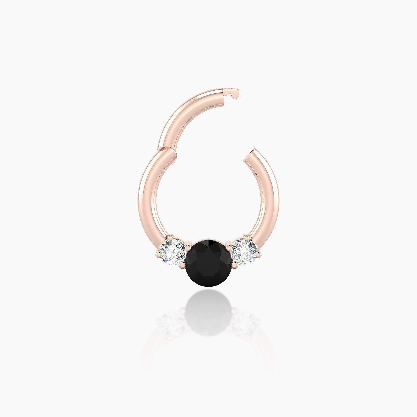 Grace | 18k Rose Gold 6.5 mm Trilogy Round Black Diamond & Diamond Daith Piercing