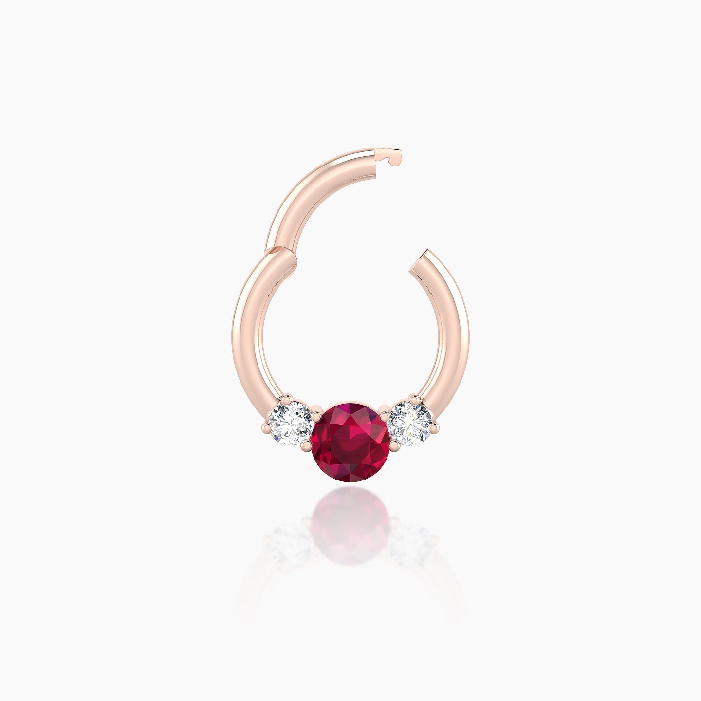 Grace | 18k Rose Gold 6.5 mm Trilogy Round Ruby & Diamond Daith Piercing