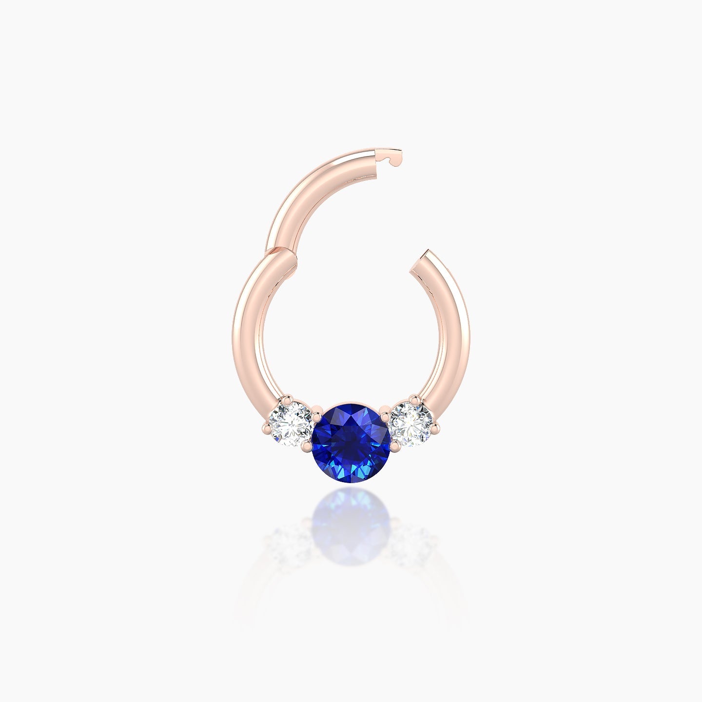 Grace | 18k Rose Gold 6.5 mm Trilogy Round Sapphire & Diamond Daith Piercing