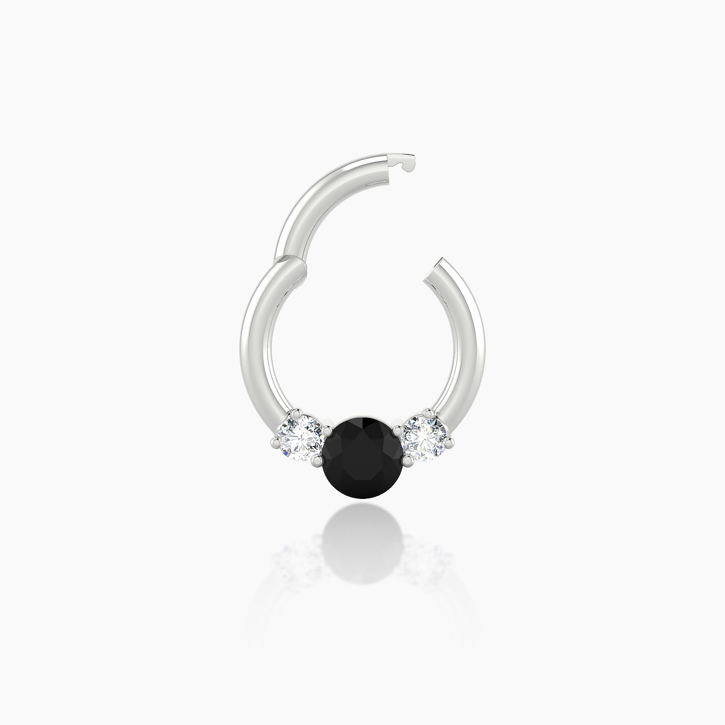 Grace | 18k White Gold 6.5 mm Trilogy Round Black Diamond & Diamond Daith Piercing