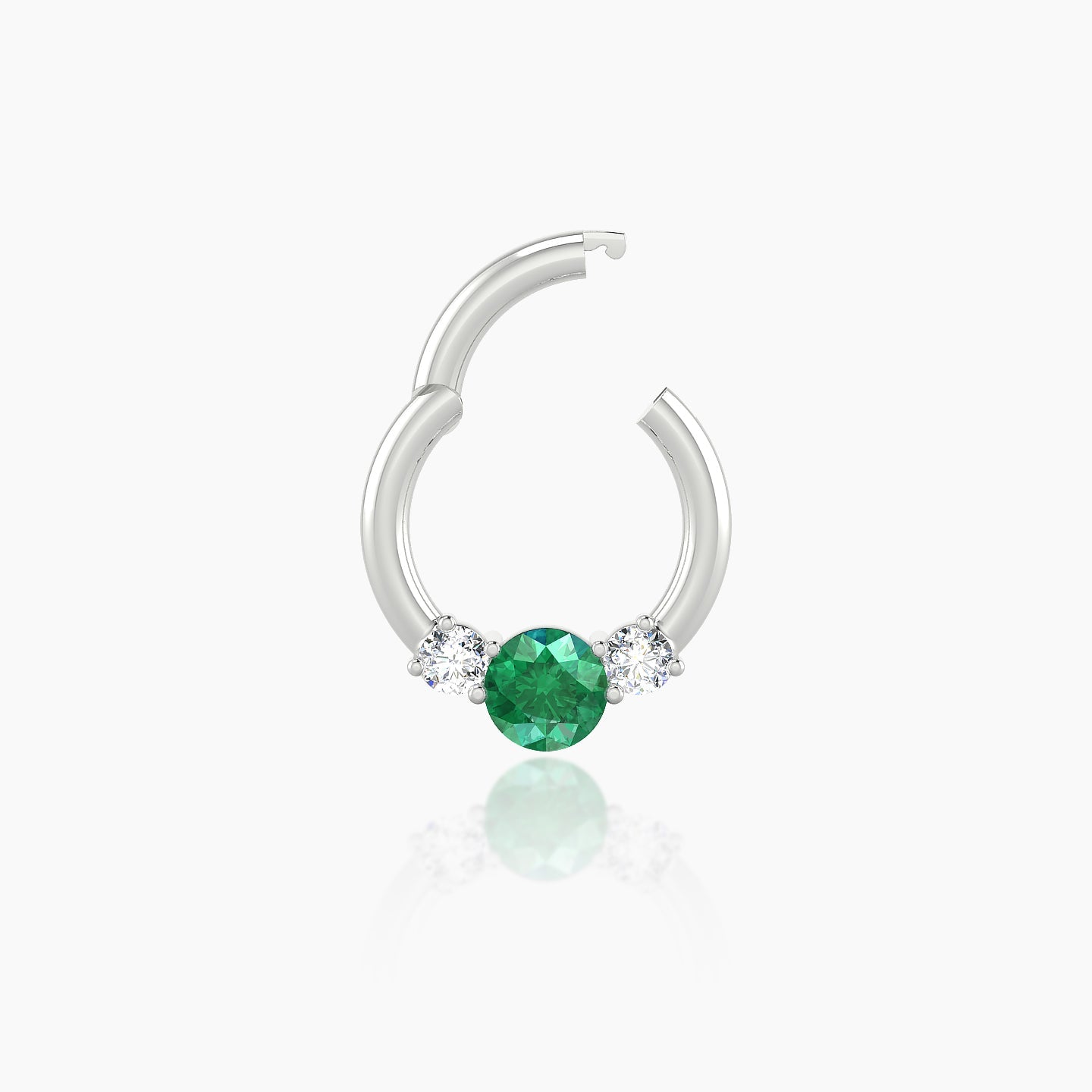 Grace | 18k White Gold 6.5 mm Trilogy Round Emerald & Diamond Daith Piercing