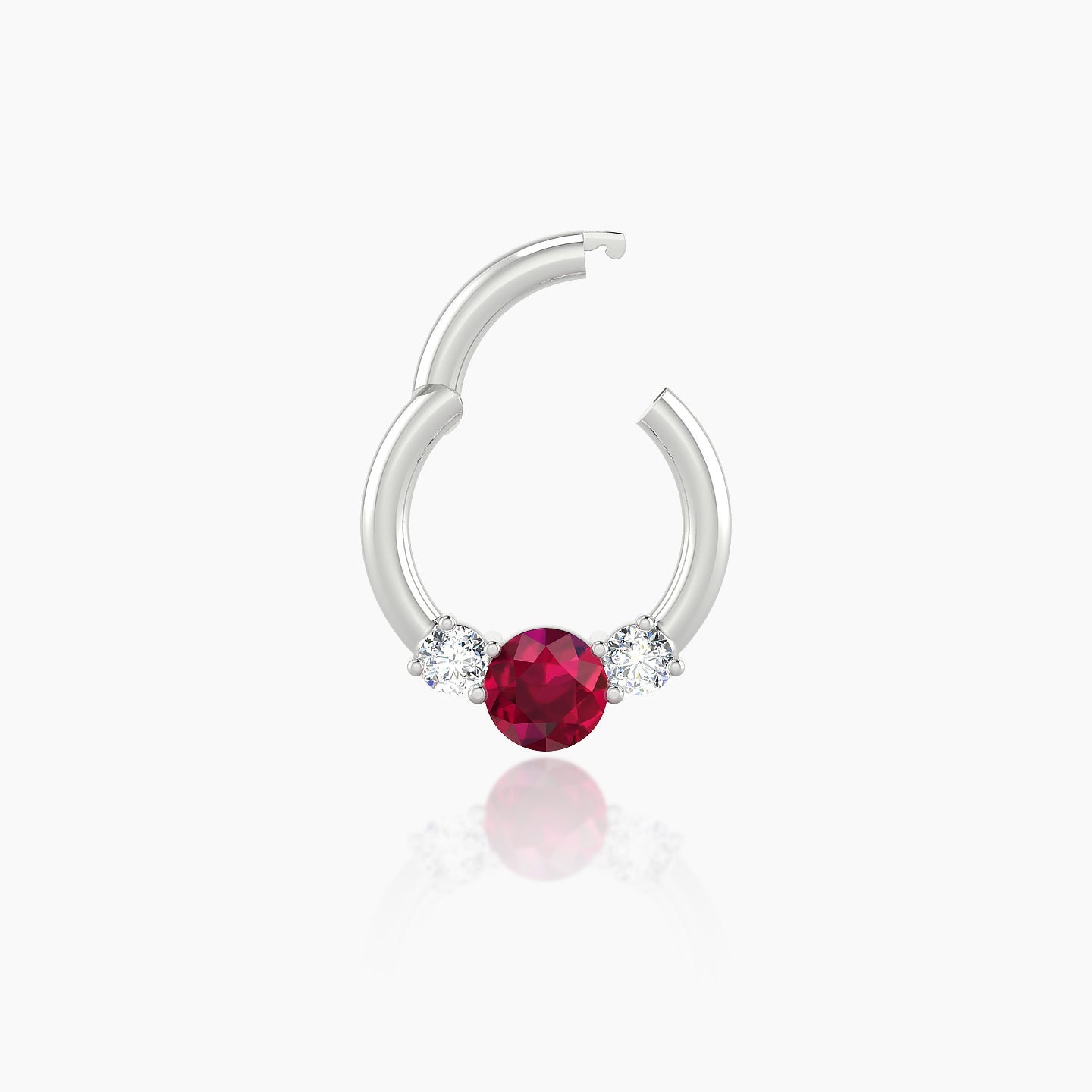 Grace | 18k White Gold 6.5 mm Trilogy Round Ruby & Diamond Daith Piercing