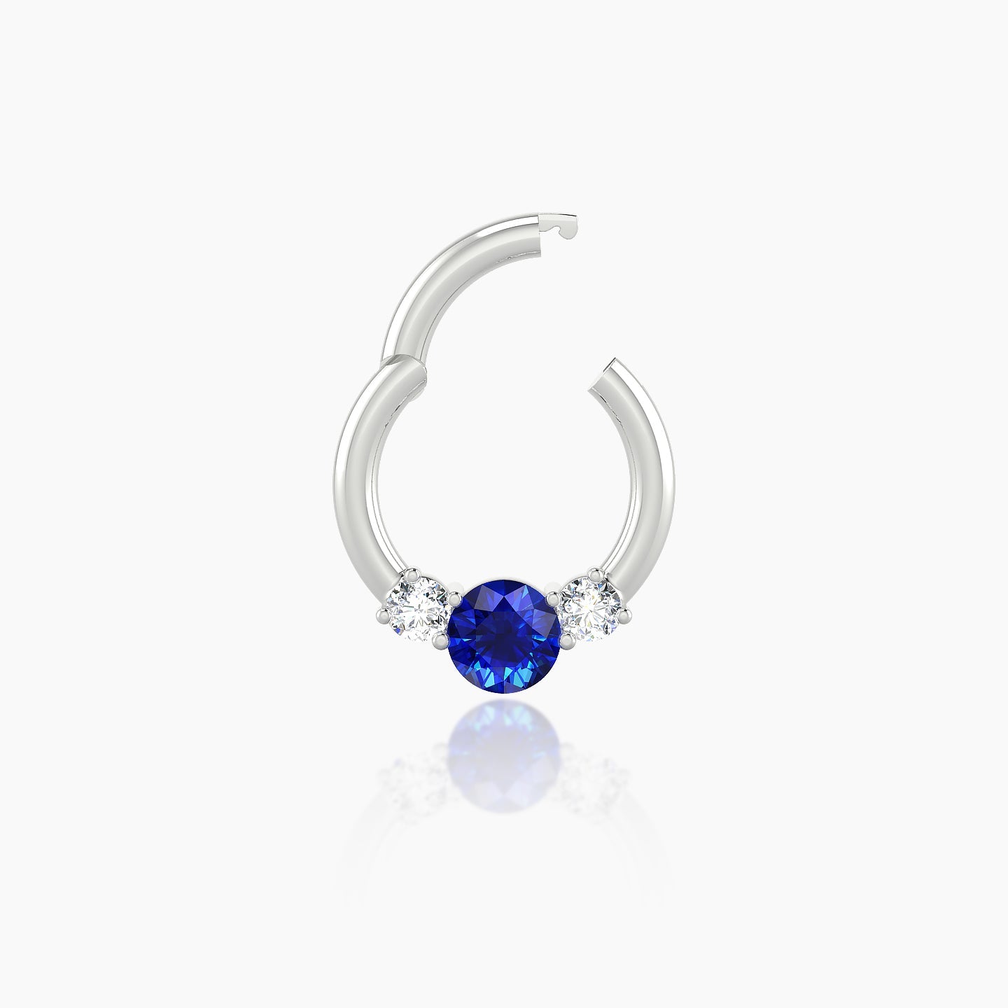 Grace | 18k White Gold 6.5 mm Trilogy Round Sapphire & Diamond Daith Piercing