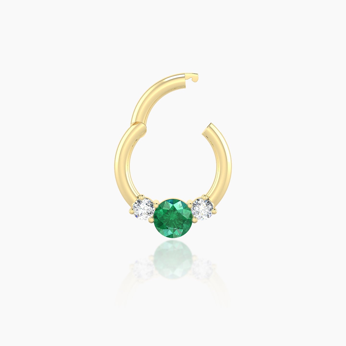 Grace | 18k Yellow Gold 6.5 mm Trilogy Round Emerald & Diamond Daith Piercing