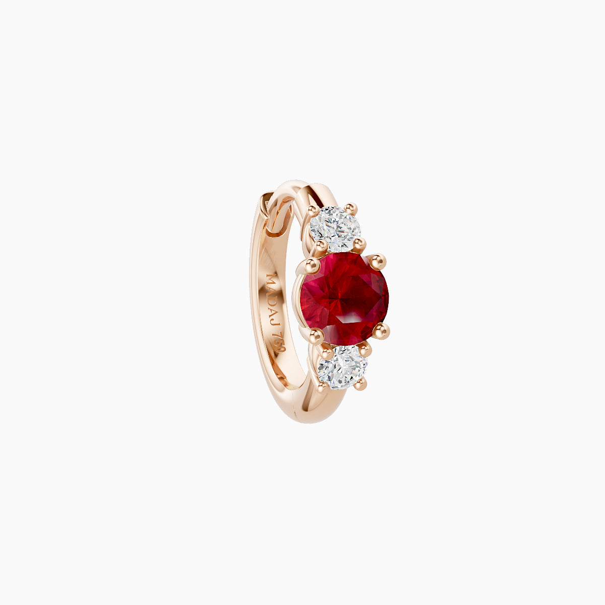 Grace | 18k Rose Gold 6.5 mm Trilogy Round Ruby & Diamond Hoop Piercing