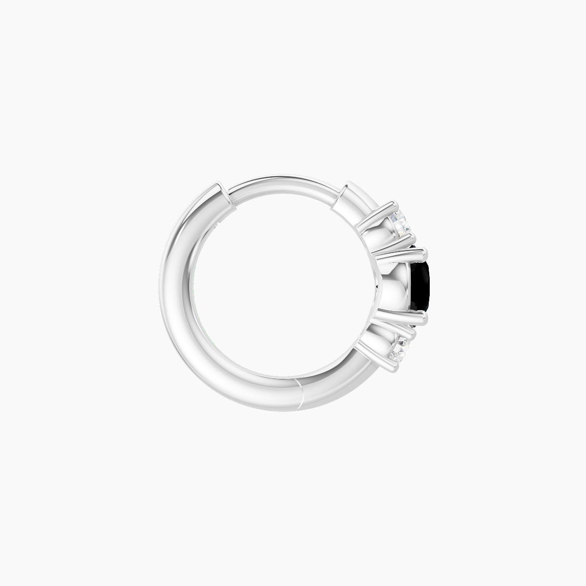 Grace | 18k White Gold 6.5 mm Trilogy Round Black Diamond & Diamond Hoop Piercing