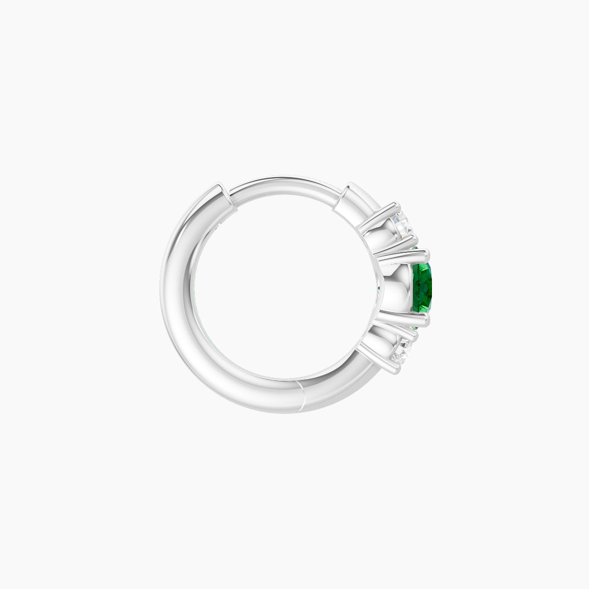 Grace | 18k White Gold 6.5 mm Trilogy Round Emerald & Diamond Hoop Piercing