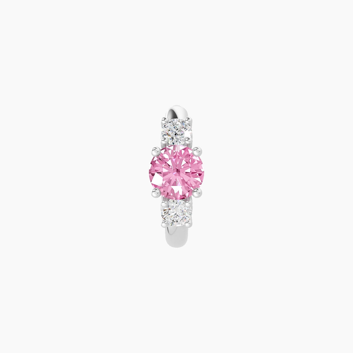 Grace | 18k White Gold 6.5 mm Trilogy Round Pink Sapphire & Diamond Hoop Piercing