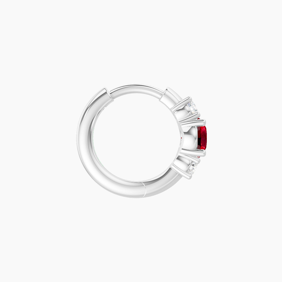 Grace | 18k White Gold 6.5 mm Trilogy Round Ruby & Diamond Hoop Piercing
