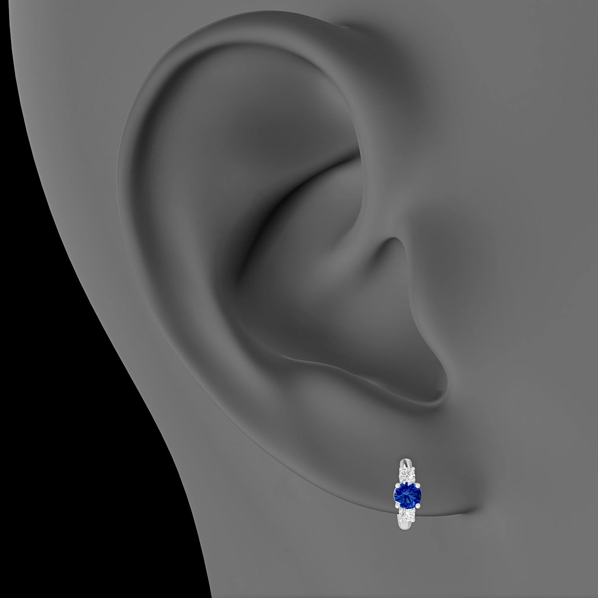 Grace | 18k White Gold 6.5 mm Trilogy Round Sapphire & Diamond Hoop Piercing