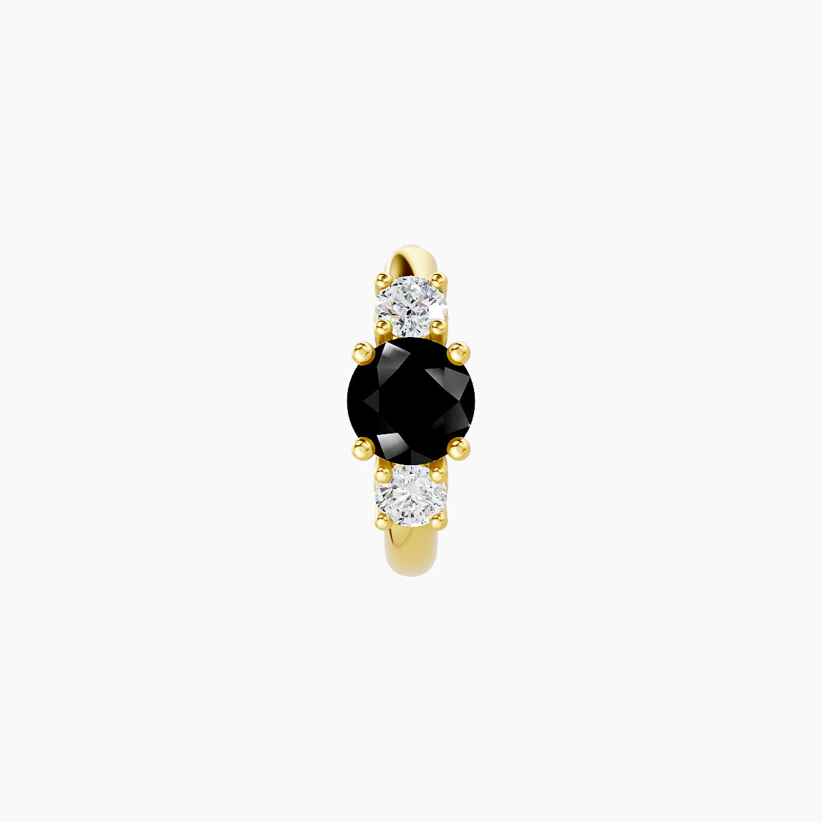 Grace | 18k Yellow Gold 6.5 mm Trilogy Round Black Diamond & Diamond Hoop Piercing