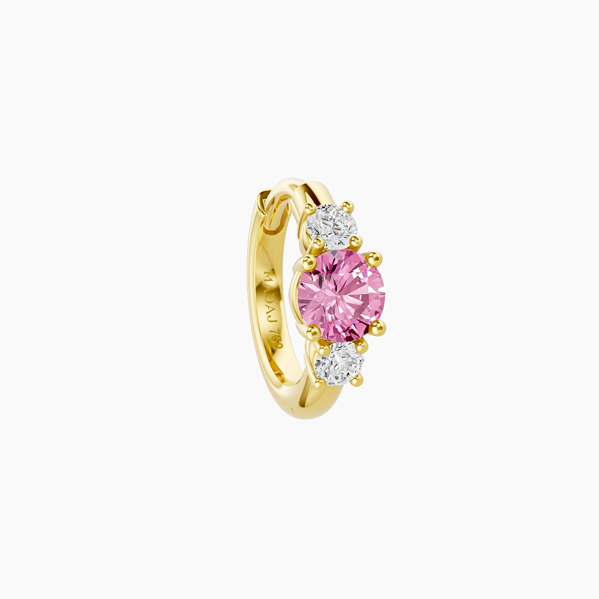 Grace | 18k Yellow Gold 6.5 mm Trilogy Round Pink Sapphire & Diamond Hoop Piercing