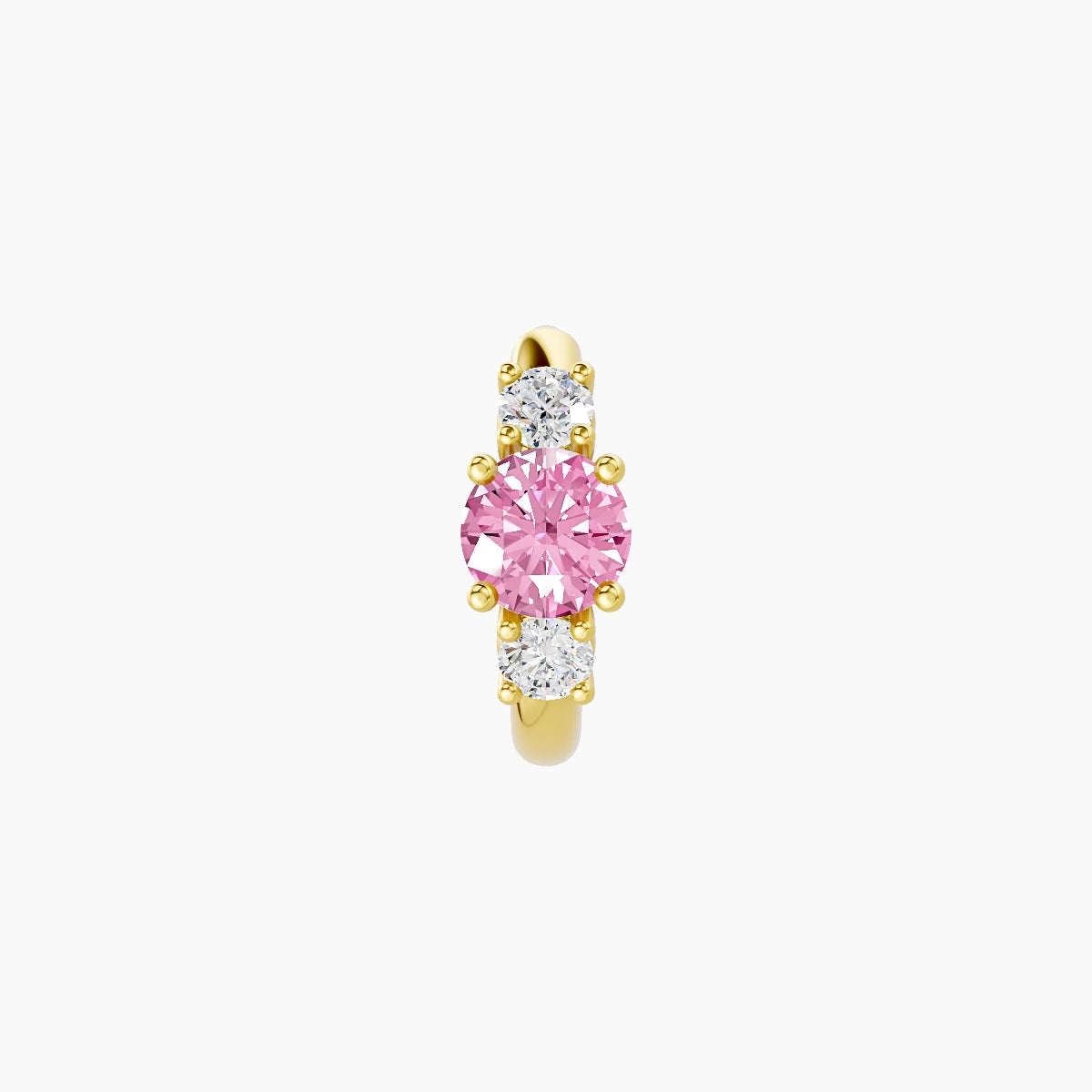 Grace | 18k Yellow Gold 6.5 mm Trilogy Round Pink Sapphire & Diamond Hoop Piercing