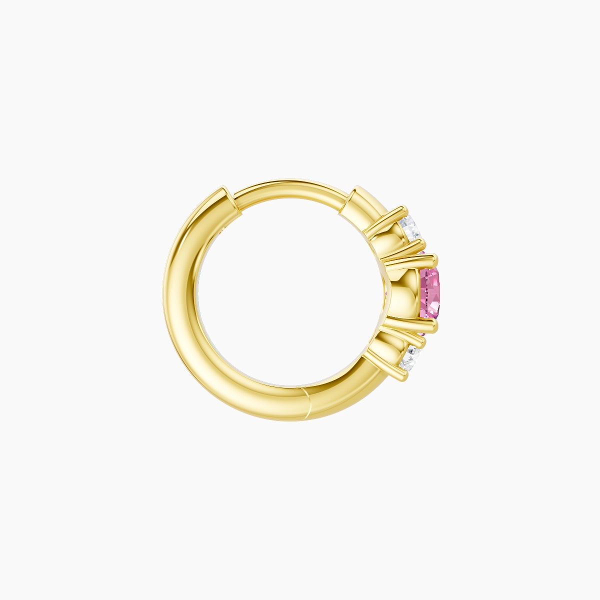 Grace | 18k Yellow Gold 6.5 mm Trilogy Round Pink Sapphire & Diamond Hoop Piercing