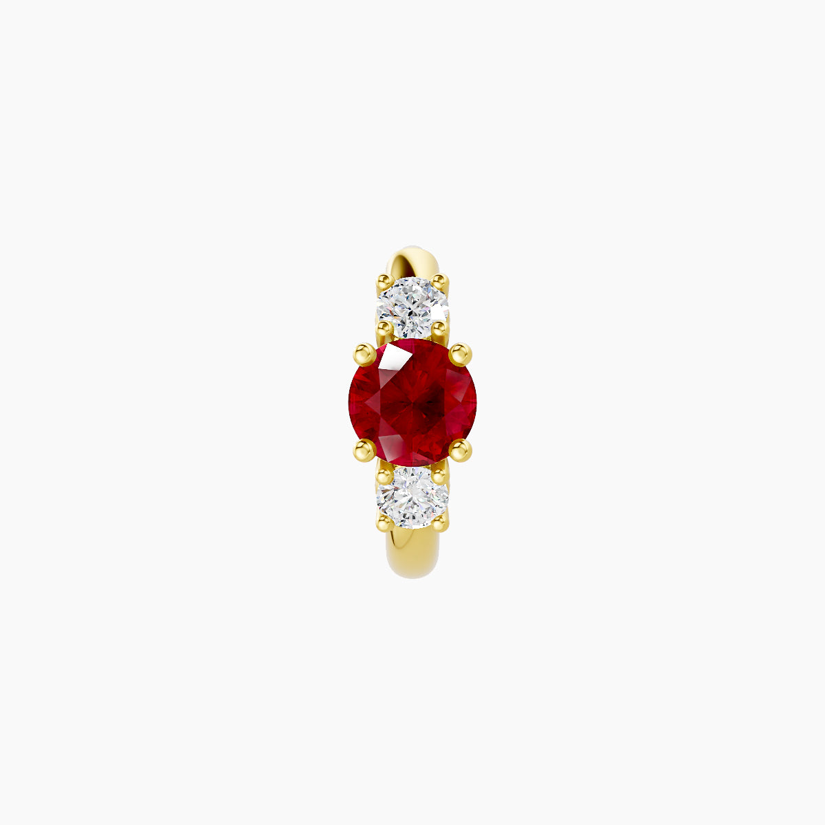 Grace | 18k Yellow Gold 6.5 mm Trilogy Round Ruby & Diamond Hoop Piercing