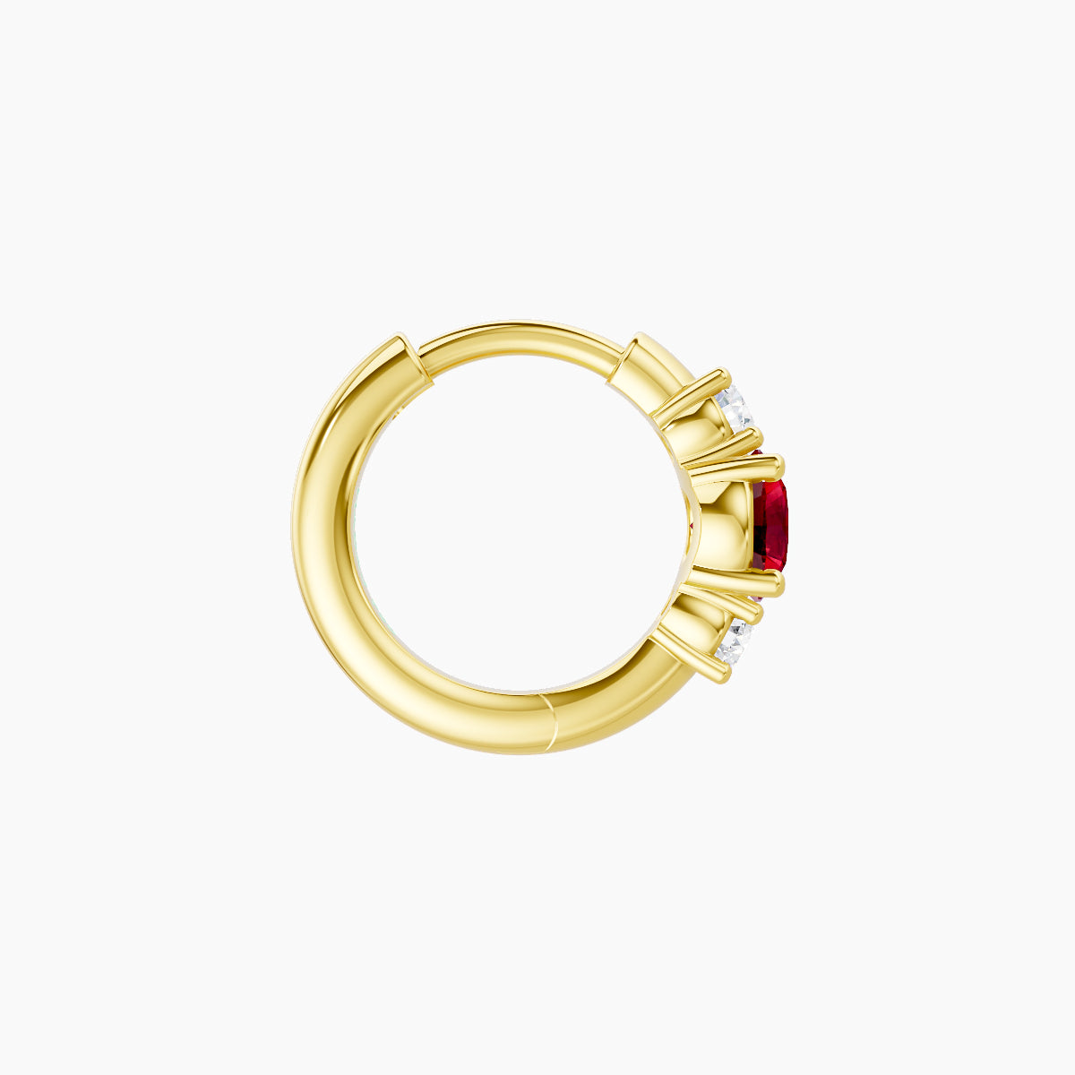 Grace | 18k Yellow Gold 6.5 mm Trilogy Round Ruby & Diamond Hoop Piercing