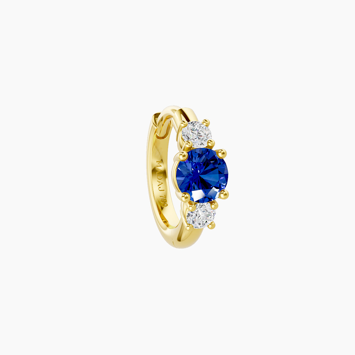 Grace | 18k Yellow Gold 6.5 mm Trilogy Round Sapphire & Diamond Hoop Piercing