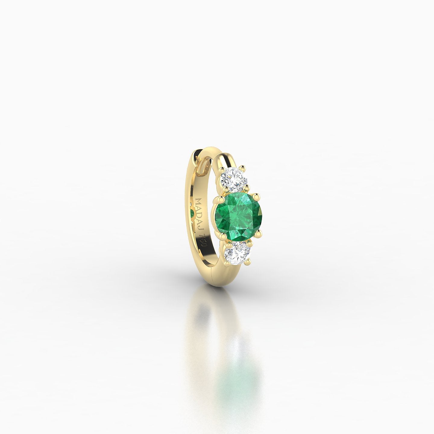 Grace | 18k Yellow Gold 6.5 mm Trilogy Round Emerald & Diamond Hoop Piercing