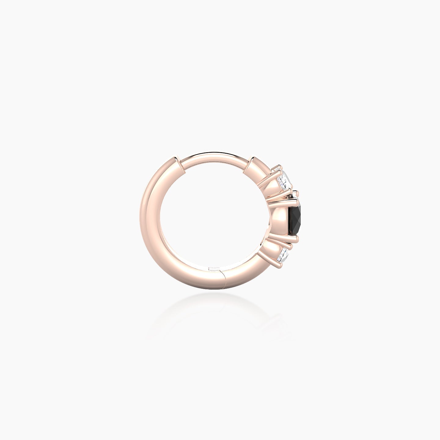 Grace | 18k Rose Gold 6.5 mm Trilogy Round Black Diamond & Diamond Hoop Piercing