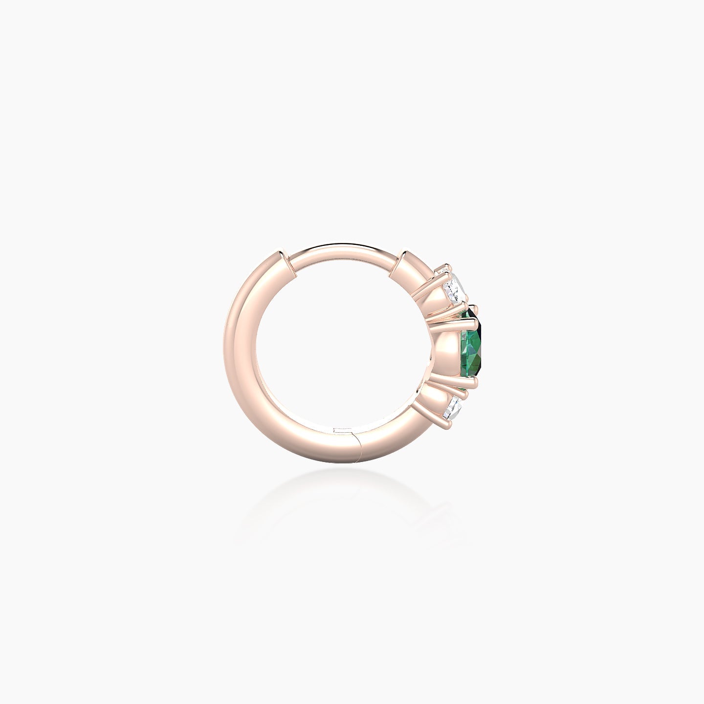 Grace | 18k Rose Gold 6.5 mm Trilogy Round Emerald & Diamond Hoop Piercing