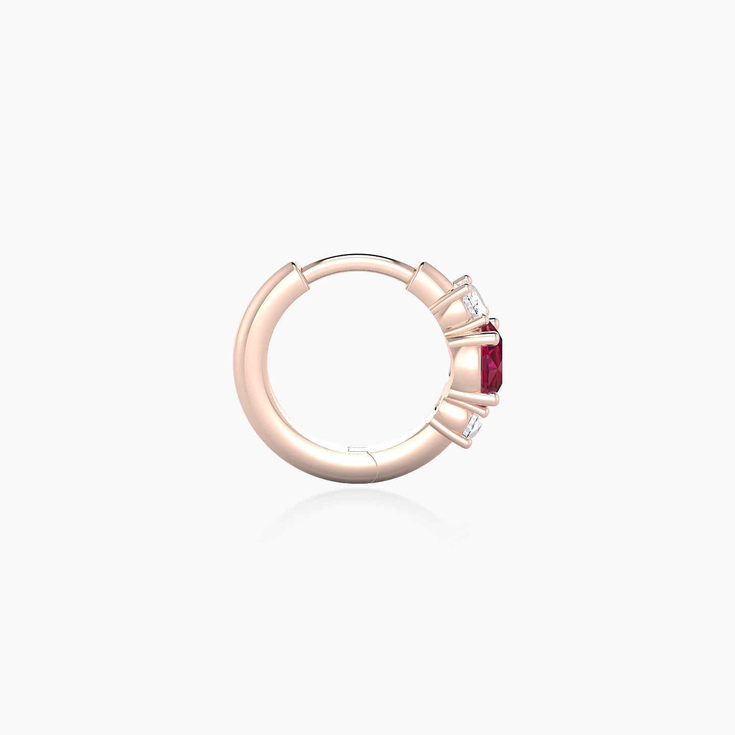 Grace | 18k Rose Gold 6.5 mm Trilogy Round Ruby & Diamond Hoop Piercing