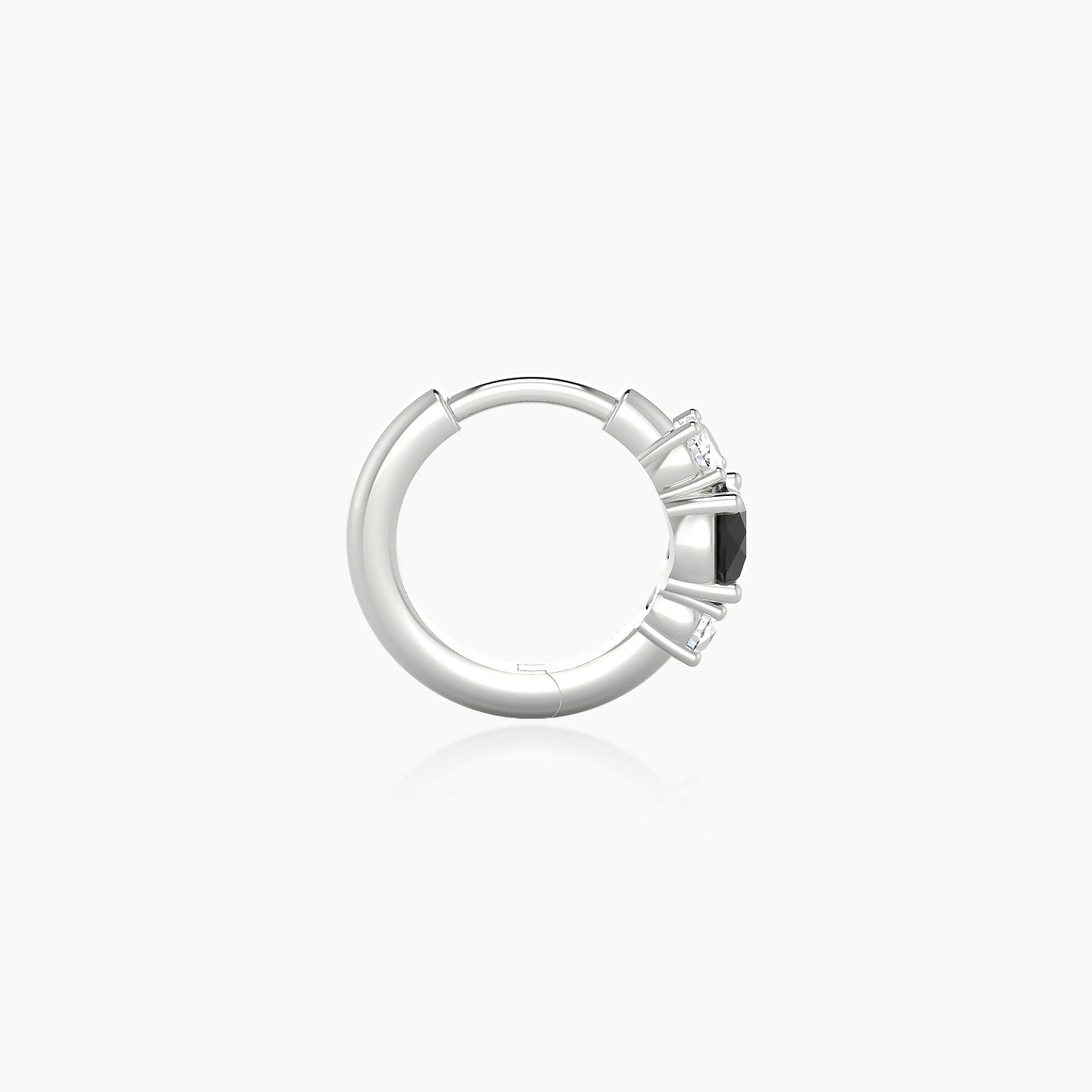 Grace | 18k White Gold 6.5 mm Trilogy Round Black Diamond & Diamond Hoop Piercing