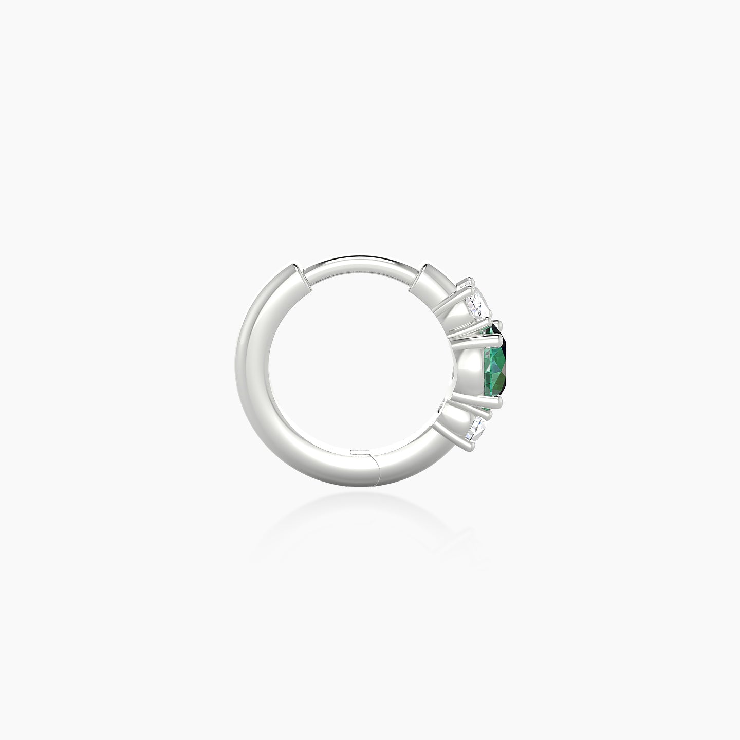 Grace | 18k White Gold 6.5 mm Trilogy Round Emerald & Diamond Hoop Piercing