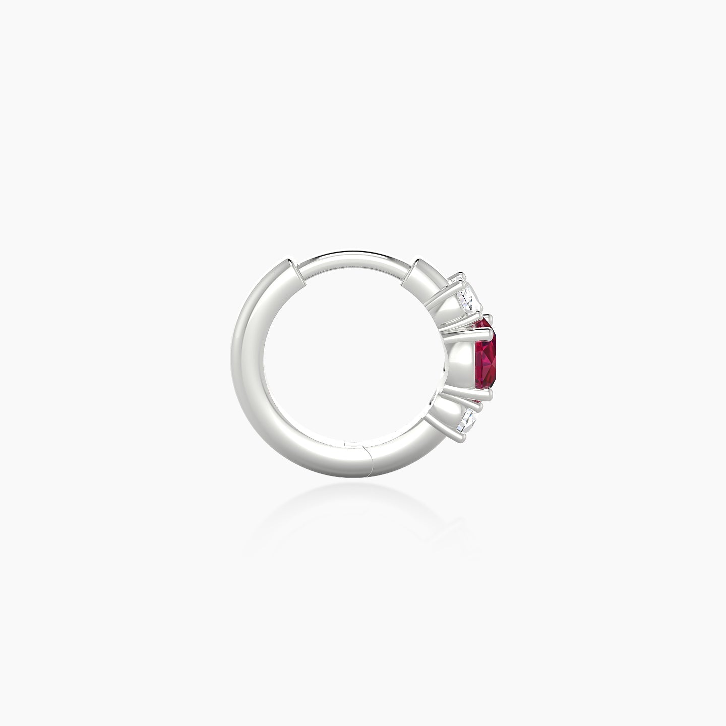 Grace | 18k White Gold 6.5 mm Trilogy Round Ruby & Diamond Hoop Piercing