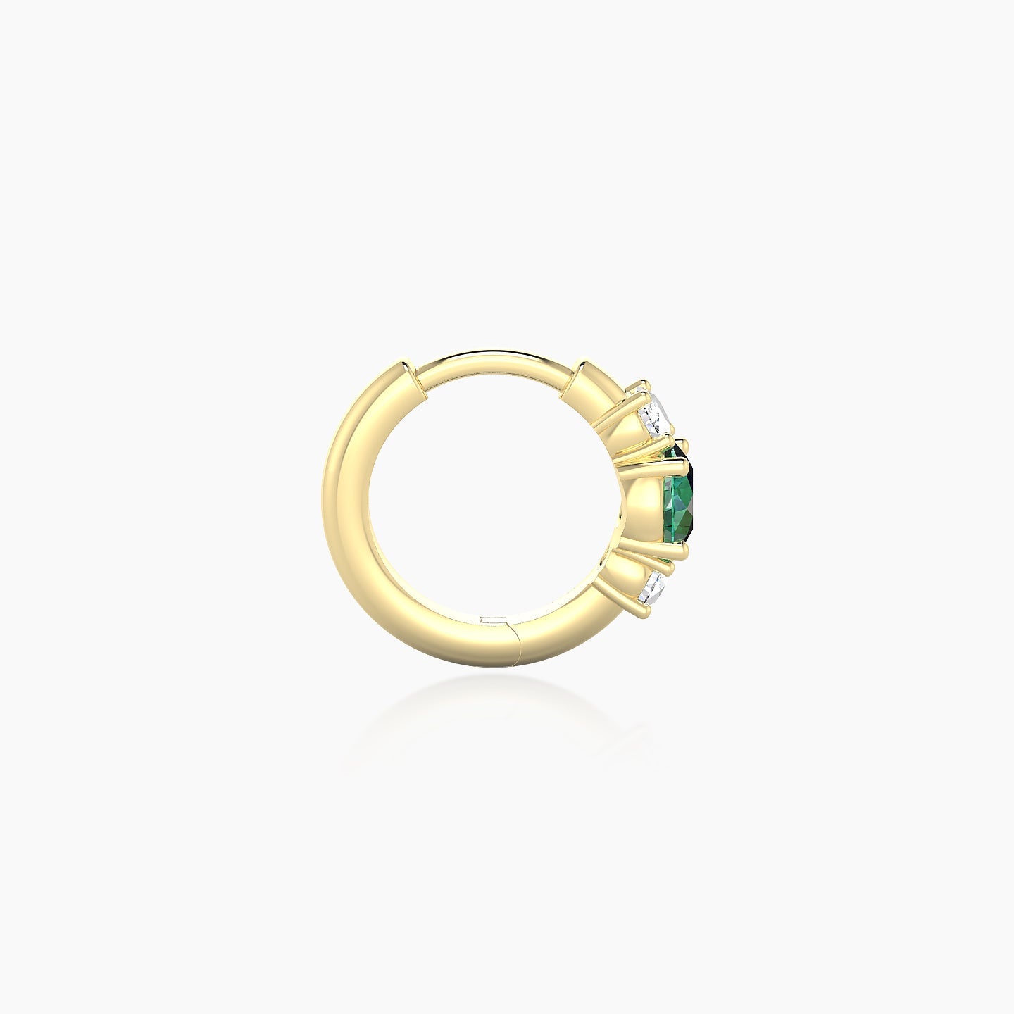 Grace | 18k Yellow Gold 6.5 mm Trilogy Round Emerald & Diamond Hoop Piercing