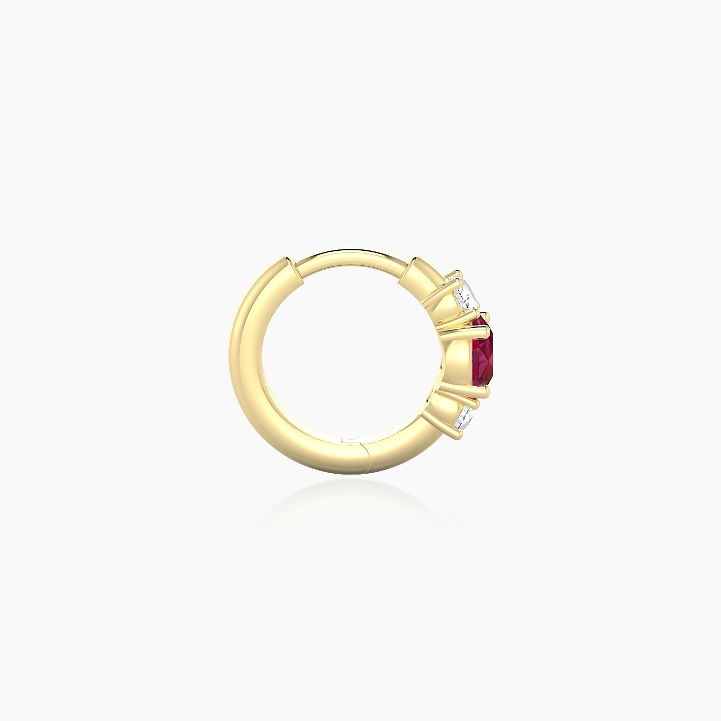 Grace | 18k Yellow Gold 6.5 mm Trilogy Round Ruby & Diamond Hoop Piercing